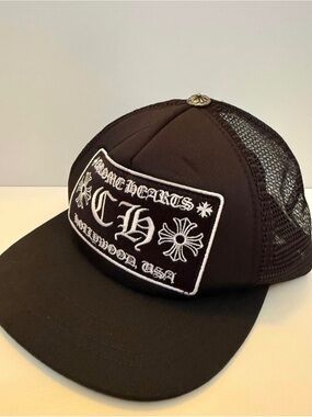 Chrome Hearts Black and White Mesh Logo Trucker Cap